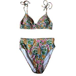 J. Crew x Liberty London Tie shoulder french bikini swimsuit size S High Waist M